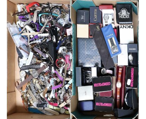 A Large Quantity of Lady's and Gent's Wristwatches, consisting of designer watches, Timex, Sekonda, etc, (in two boxes)