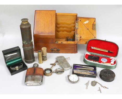 Miscellaneous Items including a silver open faced pocket watch, fob and T-bars, a four draw telescope, an early 19th century 