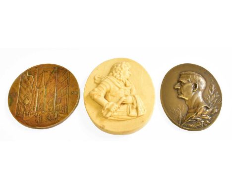 Two Bronzed Medallions and a Composition Portrait Medallion (3)