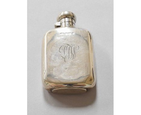 An Edward VII Silver Spirit-Flask, by Marples and Beasley, Birmingham, 1909, curved oblong, engraved with initials, with bayo