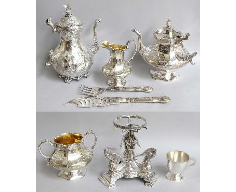 A Collection of Assorted Silver Plate, including a three-piece tea-service, comprising a teapot, handle detached, cream-jug a