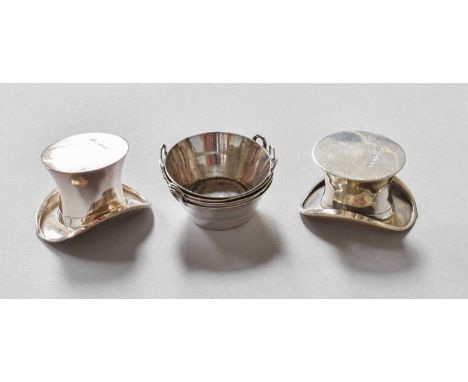 A Pair of Victorian Novelty Silver Salt-Cellars and a Set of Four Victorian Silver Novelty Salt-Cellars, the pair by Thomas J