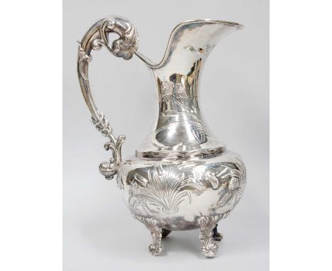 A Spanish Silver Water-Jug, Maker's Mark Indistinct, with Star Standard Mark, 20th Century, baluster and on four foliage cast