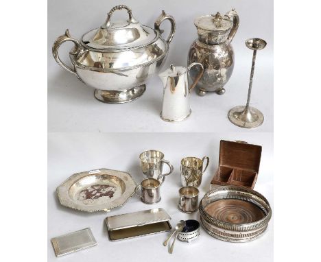 A Collection of Assorted Silver and Silver Plate, the silver including a cigarette-box, with engine-turned cover; two cigaret