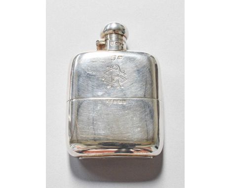 A George V Silver Hip-Flask, by G. and J. W. Hawksley, Sheffield, 1918, curved oblong and engraved with initials, the base pu