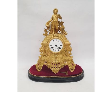 Mid 19th century ornate ormolu French mantel clock, the enamel dial with Roman numerals marked 'Rollin a Paris', the case dec