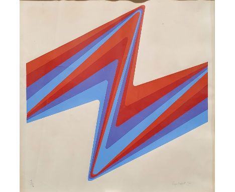 Roger Huggett (20th century)Limited edition print Abstract shapes in blue and red, signed and dated 1966 lower right, numbere