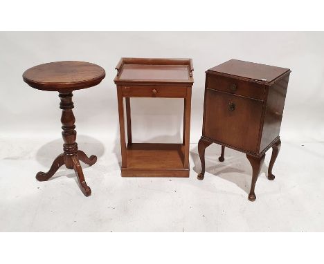 20th century tripod table, a bedside table with three-quarter gallery top and single drawer and shelf undertier, to plinth ba