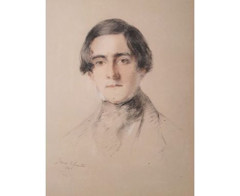 James R Swinton (1816-1888)Pastel drawingHead and shoulders portrait of a lady, 57cm x 44cm (considerable foxing)Similar stud