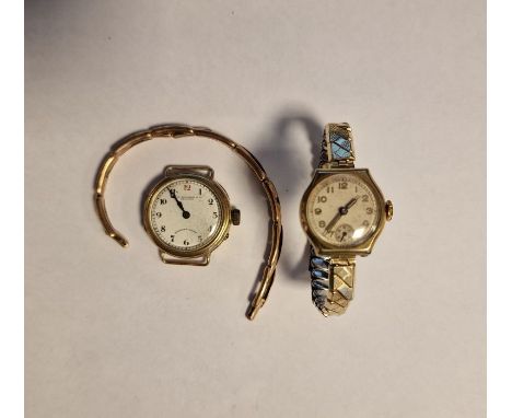 Lady’s 1940’s 9ct gold wristwatch and the expanding gilt metal strap, a lady’s John Williams & Co. 9ct gold 1930’s wristwatch