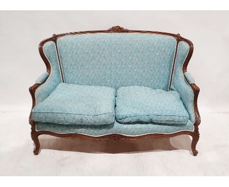 French-style two-seat sofa in pale blue upholstery, on cabriole front legs