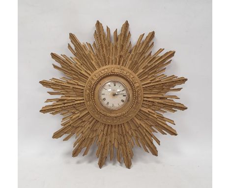 Mid 20th century sunburst wall clock with Roman numerals on a dial marked 'Smiths 8-day', 49cm diameter