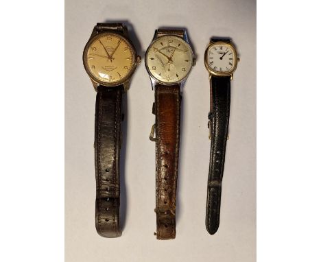 Lady's gold-plated Longines wristwatch, the enamel dial with Roman numerals, with leather strap, boxed with original certific