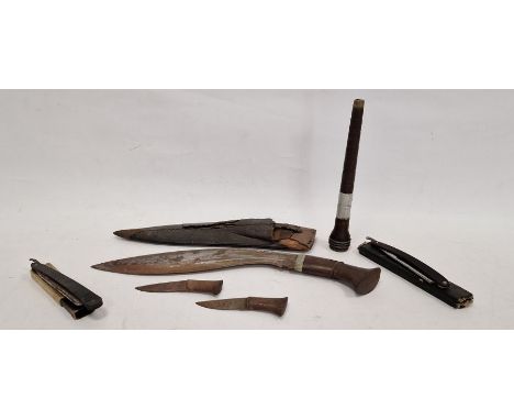 Late 19th century Nepalese Gurkha Kukri knife with Chakmak and Karda, a vintage Rasoir Paris Extra Garenti 42 cut throat razo