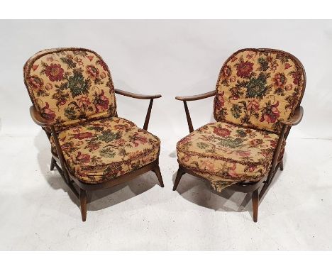 Pair of matching Ercol stick-back open armchairs