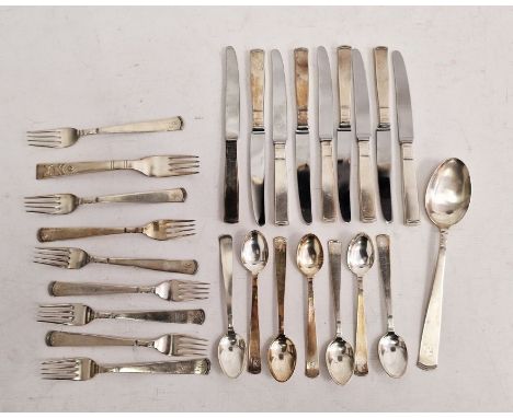 Suite of Swedish silver-coloured metal flatware, makers mark GAB, Stockholm, after a design by Jacob Angman Rosenholm, most e