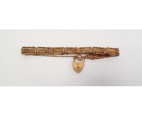 18ct gold gate link bracelet with heart-shaped padlock clasp, 20g approx., in Sanders & Co jewellery case 