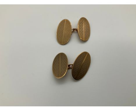 Pair of 9ct Gold Cufflinks with Engine Turned Decoration - 6.1g 