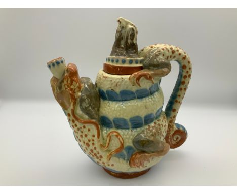 Barnstaple Art Pottery -&nbsp;C H Brannam Grotesque Dragon Teapot - Signed C H Brannam 1891 - 23cm High - From the Collection