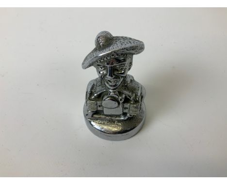 Solid Chromed Brass Car Mascot of Scotsman in Tam O' Shanter Hat with Early Motorbike Engine - Possibly Image of Jock Porter 