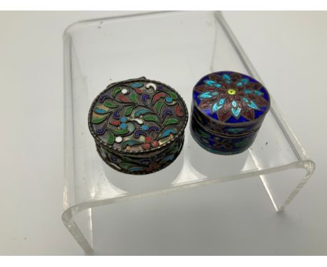 2x Silver Enamel Pill Boxes 
