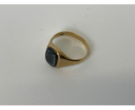 9ct Gold Seal Ring - Size R - 3g 