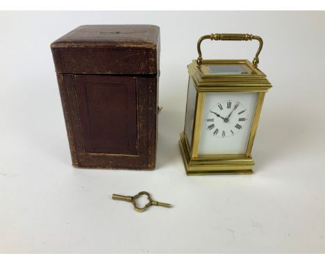 Antique Chiming  Carriage Clock c1890 with Original Moroccan Leather Travel Case - Seen Working 
