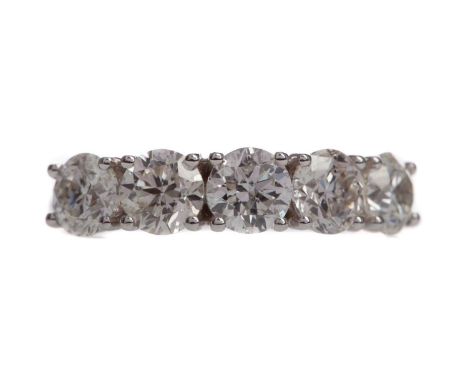 CERTIFICATED DIAMOND FIVE STONE RING,set with round brilliant cut diamonds totalling approximately 2.60 carats with accompany