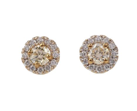 PAIR OF CERTIFICATED YELLOW DIAMOND STUD EARRINGS,set with round brilliant cut yellow diamonds of approximately 0.40 carats, 