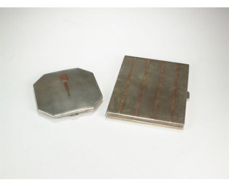 An Art Deco silver cigarette case, William Neale Ltd, Birmingham 1925, of rectangular engine turned form with yellow metal em