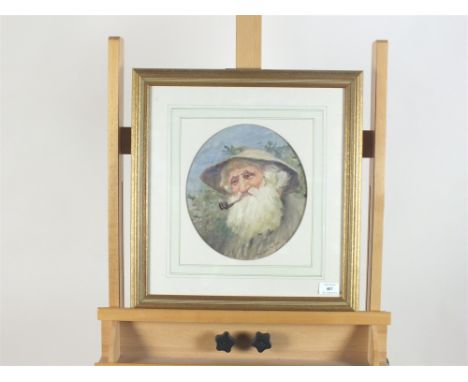 L Gwendolen Williams, Portrait of an old man smoking a pipe, signed lower right, watercolour, 26cm high, oval
