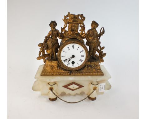 A French gilt mantel clock, chipped top (faded gilt stand)