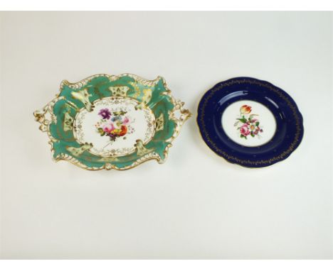 A Coalport green dessert service, early 19th century, naturalistically painted with floral sprays within pierced borders, com