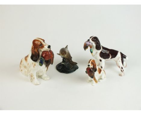 A selection of ceramics to include Beswick and Royal Doulton figures of pheasants and dogs, Royal Worcester Game series plate