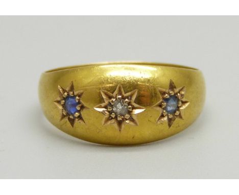 An 18ct gold, sapphire and diamond ring, 2.7g, K 