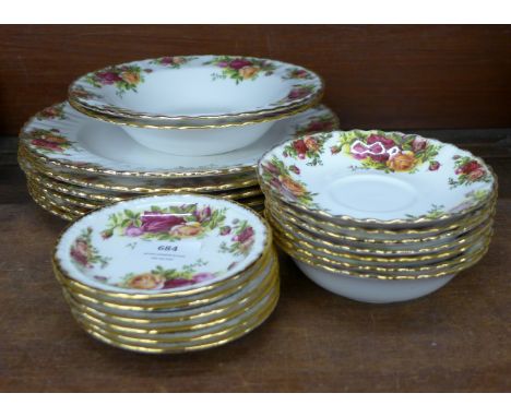 A collection of Royal Albert Old Country Roses including six dinner plates, five small bowls, two larger bowls, six small dis