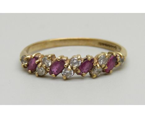 A 9ct gold, ruby and zircon ring, 1.6g, P 