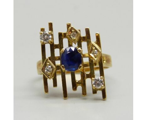 An 18ct gold, diamond and sapphire dress ring, 5.9g, R 