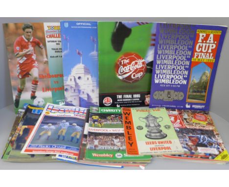 Sporting memorabilia; Liverpool home and away programmes from the 1960s onwards, 30 including 8 finals 
