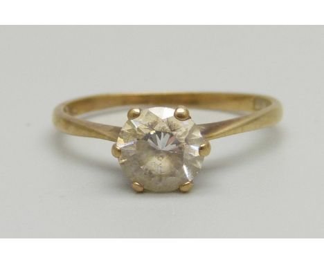 A 9ct gold and white stone solitaire ring, 1.4g, K 