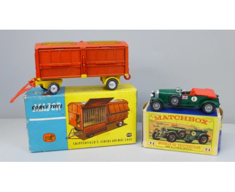 A Corgi Toys 1123 Circus Chipperfields animal cage and Matchbox 1929 Bentley 
