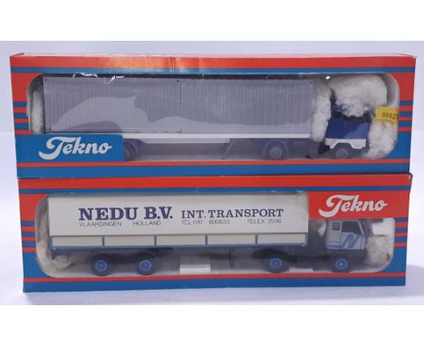 Tekno a pair of 1/50 scale trucks. Conditions&nbsp;generally appear&nbsp;Near Mint in generally&nbsp;Good&nbsp;boxes. See pho