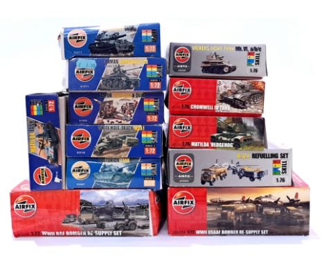 Airfix, a mixed boxed group of 1/72 and 1/76 scale Tanks and similar. Not checked for completeness or correctness, there is a