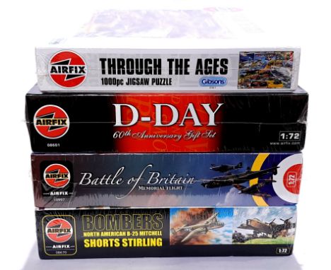 Airfix, a sealed boxed 1:72 scale aircraft plastic model kit trio, plus Airfix 1000 piece jigsaw. Conditions generally appear