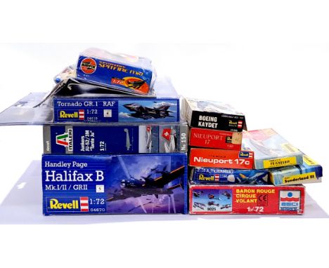 Airfix, Revell and similar, a mixed boxed group of scale Planes. Not checked for completeness or correctness. Conditions gene