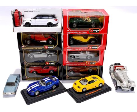 Bburago, a boxed &amp; unboxed 1:24 scale group, plus 1:24 scale Jaguar SS100 &amp; Jianfengyuan Toys 1:24 scale RC Range Rov