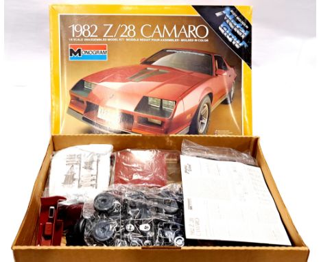 Monogram 2607 1982 Z/28 Camaro 1:8 scale unmade plastic model kit. Condition generally appears to be Good Plus, contents appe