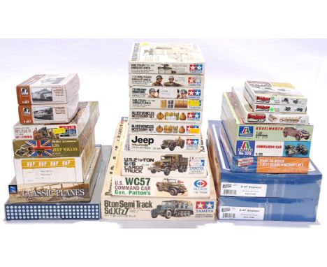 Tamiya, Italeri, Fujimi &amp; similar, a boxed Military related plastic model kits group. Although unchecked for completeness