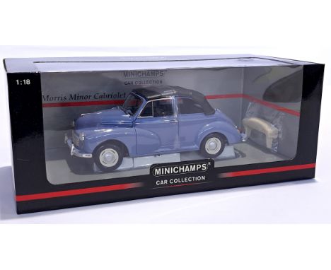 Minichamps (Paul's Model Art) 1:18 scale Morris Minor Cabriolet. Condition appears to be Near Mint to Mint in Excellent to Ne