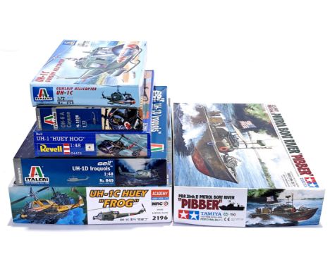Tamiya, Italeri &amp; Revell, a boxed unmade mostly helicopter plastic model kit group, to also include Tamiya PBR 31 MKII Pa